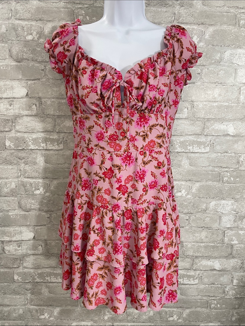 City Triangles Pink Floral Ruffle Mini Dress